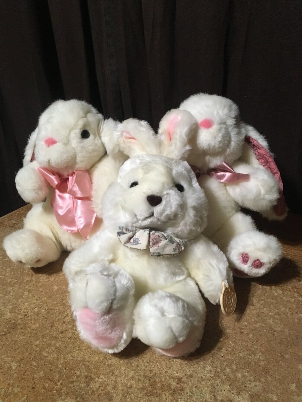 LOT OF 3 CUDDLE WIT PINK & WHITE BUNNY RABBIT PLUSH BOW TIE FLOWERS